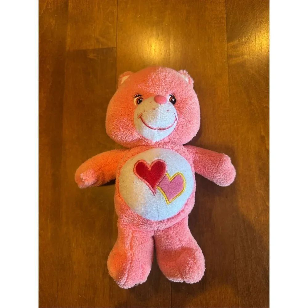 Care Bears Love-A-Lot Bear Plush 2004 Pink Hearts Belly Rattle Baby Toy 9” Vinta